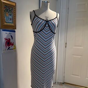 Herve Leger Striped Midi Dress - Black, White, Pink